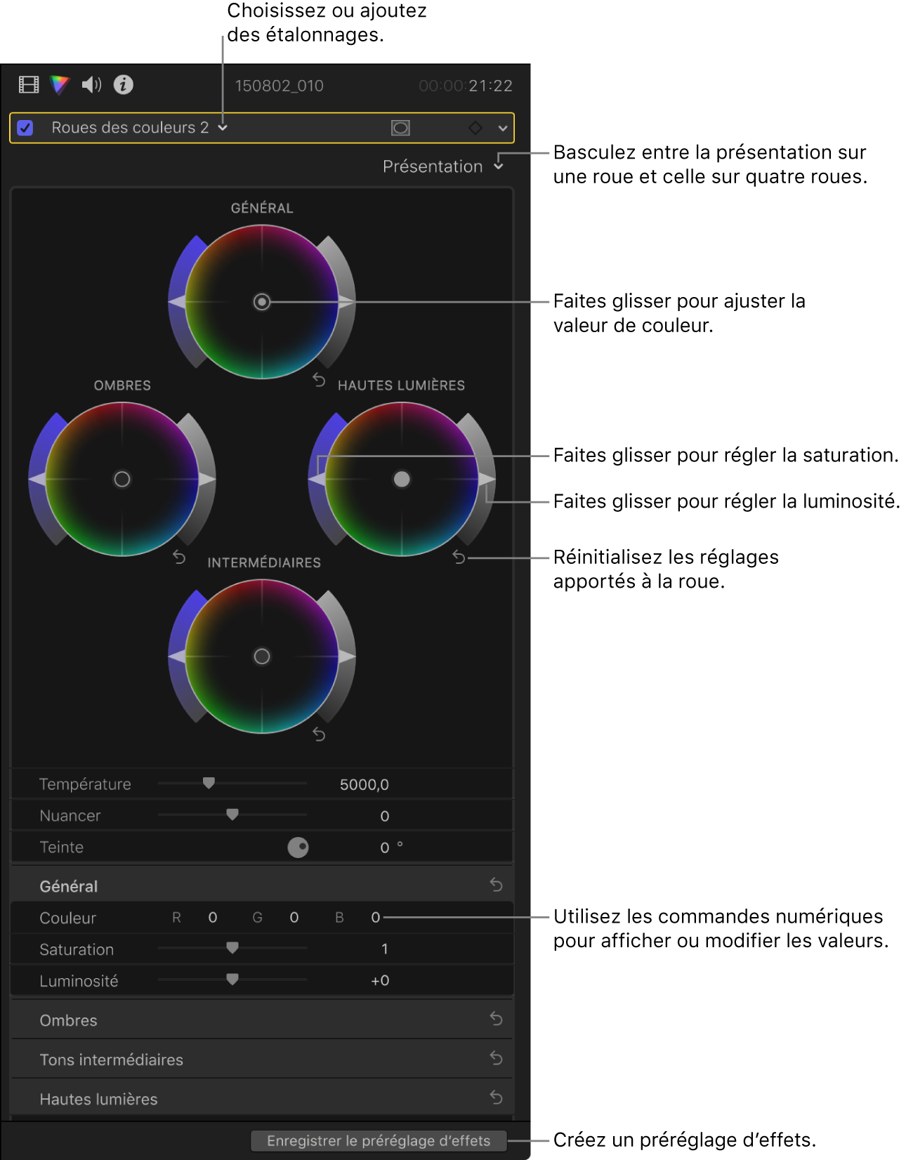 Utilisation de l'effet Roues des couleurs dans Final Cut Pro pour Mac -  Assistance Apple (FR)