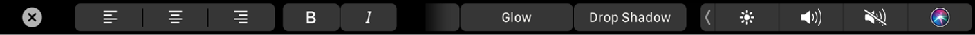 텍스트 정렬, 스타일 및 모양 조절 제어기를 보여주는 Touch Bar