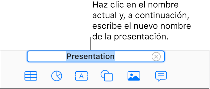 El nombre actual de la presentación, Presentación, seleccionado en la parte superior de la presentación abierta.