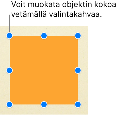 Neliönmuotoinen objekti, jossa näkyvät valintakahvat kaikissa kulmissa ja kunkin sivun keskellä.