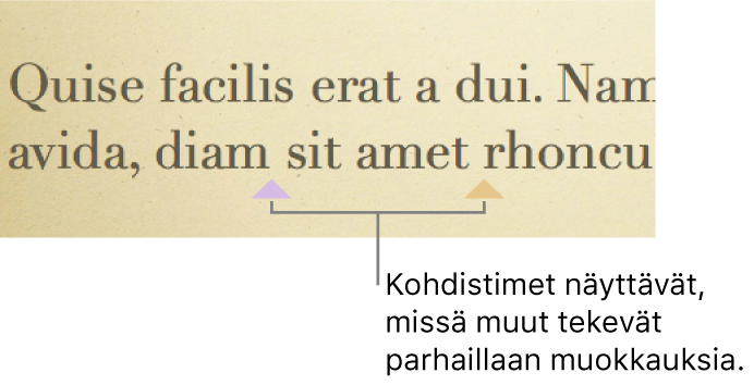 Eriväriset kohdistimet näyttävät, missä toiset käyttäjät muokkaavat jaettua esitystä.