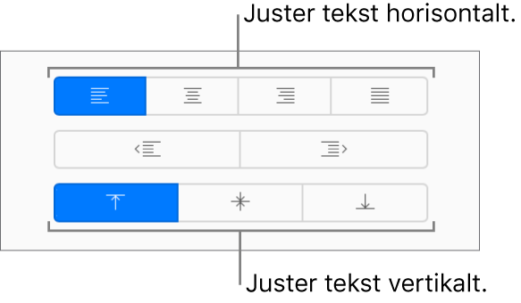 Knappene for horisontal og vertikal tekstjustering i Format-sidepanelet.