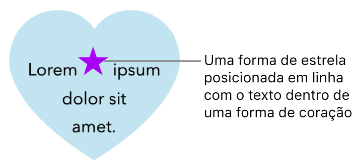 Uma forma de estrela aparece em linha com o texto dentro de uma forma de coração.