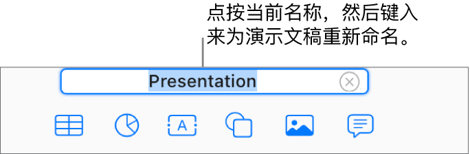 在一个打开的演示文稿中，选中了位于顶部的演示文稿名称“Presentation”。