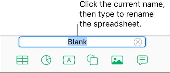 The current spreadsheet name, Blank, selected at the top of the spreadsheet.
