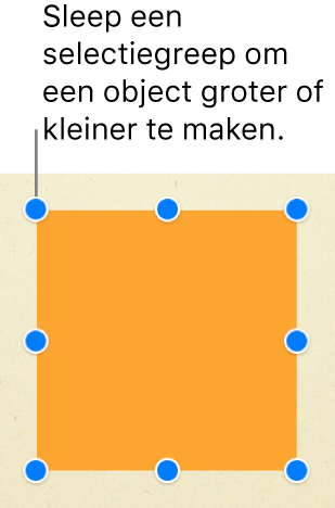 Een vierkant object met selectiegrepen zichtbaar op elke hoek en in het midden van elke zijde.