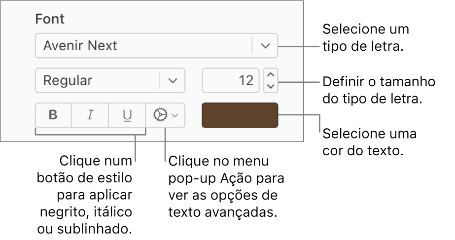 Os controlos de tipo de letra e texto na barra lateral "Formatação”.