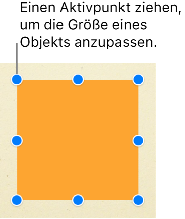 Ein quadratisches Objekt mit Aktivpunkten an jeder Ecke und in der Mitte jeder Seite.