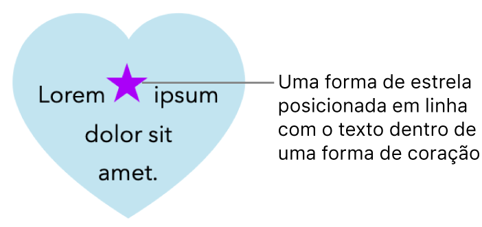 Uma forma de estrela aparece em linha com o texto dentro de uma forma de coração.