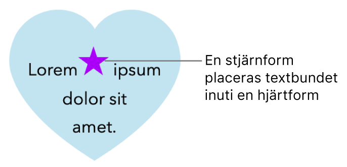 En stjärnformad figur visas textbunden i en hjärtformad figur.