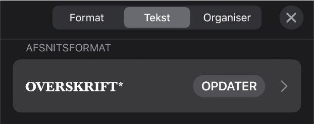 Et afsnitsformat med en stjerne og knappen Opdater til højre.