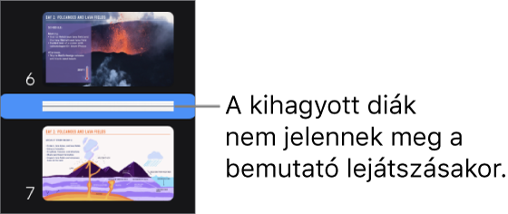 A dianavigátor egy vízszintes vonalként megjelenő kihagyott diával.