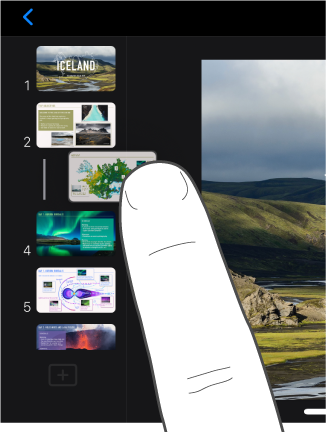 Gambar jari menyeret gambar mini slide di navigator slide.