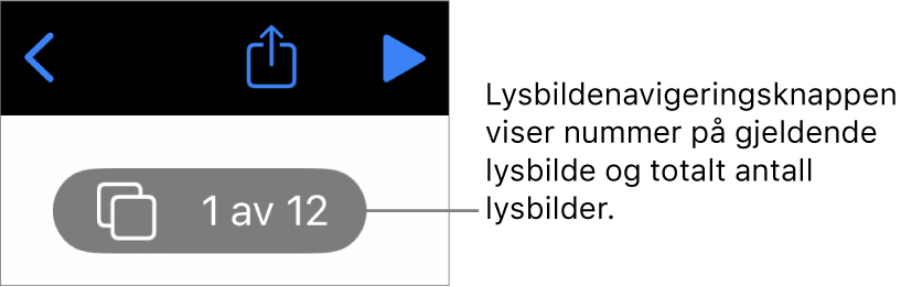 Lysbildenavigering-knappen, som viser gjeldende lysbildenummer og totalt antall lysbilder i presentasjonen.