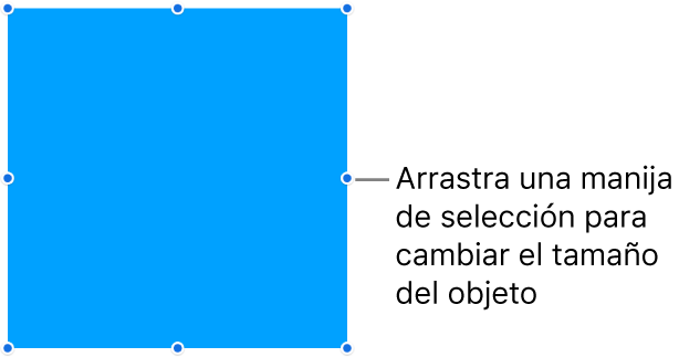 Un objeto con puntos azules en su borde para cambiar el tamaño del objeto.