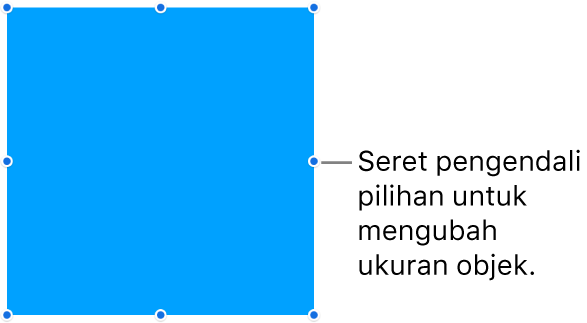 Objek dengan titik berwarna biru di tepinya untuk mengubah ukuran objek.