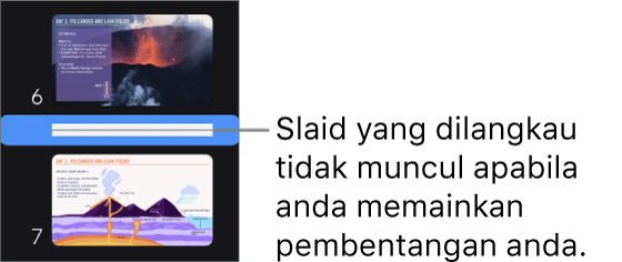 Penavigasi slaid dengan slaid dilangkau ditunjukkan sebagai garis mendatar.