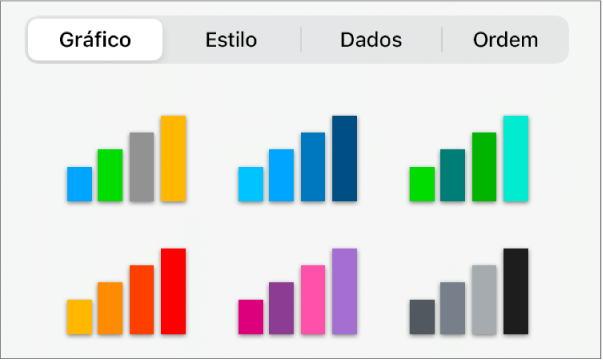 Estilos de gráfico no separador "Gráfico” do menu “Formatação”.