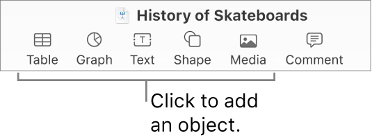 The Keynote toolbar with Table, Graph, Text, Shape and Media buttons.