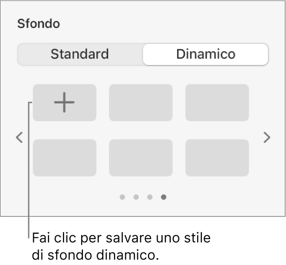 Il pulsante Dinamico selezionato nella sezione Sfondo della barra laterale Formattazione con il pulsante Aggiungi stile visualizzato.