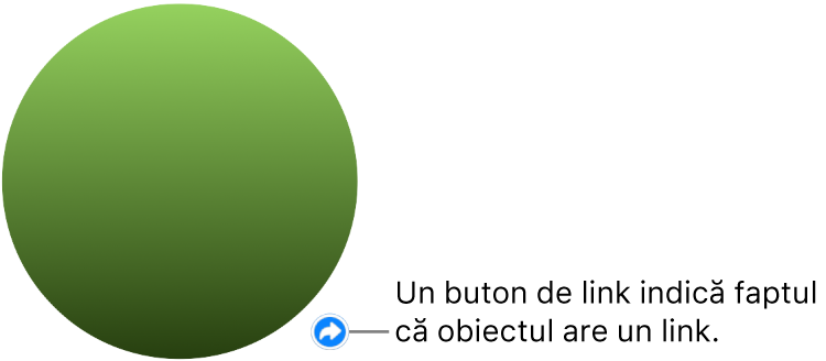Un cerc verde cu un buton de link care indică faptul că obiectul are un link.