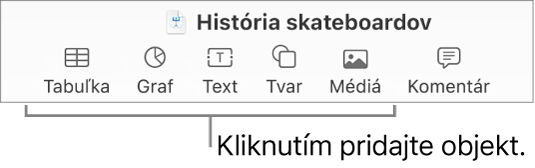 Panel s nástrojmi apky Keynote zobrazujúci tlačidlá na pridanie objektu na snímku.