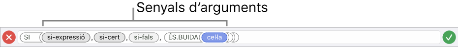 Editor de fórmules, que mostra una funció amb identificadors d’arguments