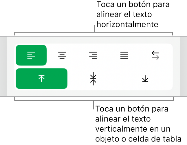 Botones de alineación horizontal y vertical para el texto.