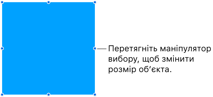 Обʼєкт із синіми точками на рамці, які використовуються для зміни розміру обʼєкта.