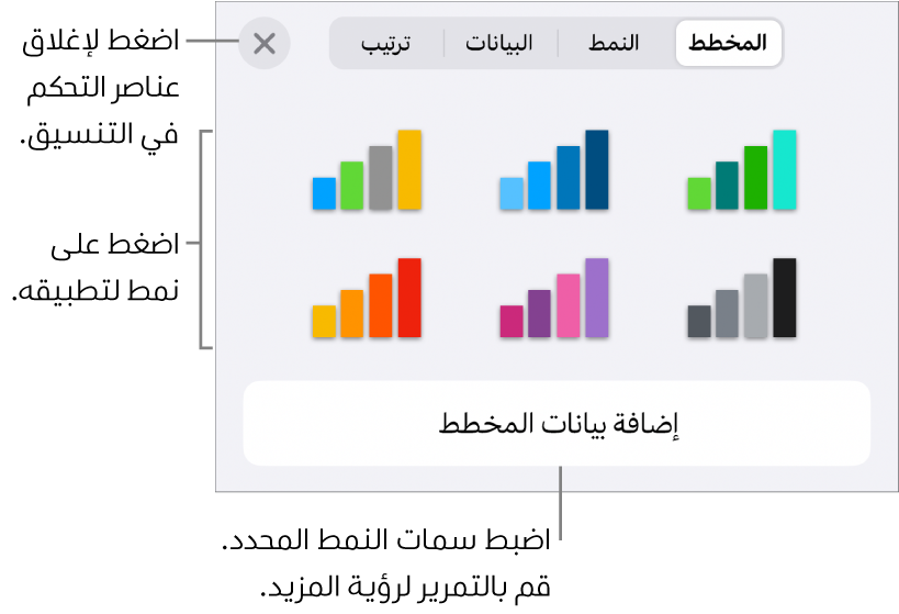 علامة تبويب المخطط ضمن قائمة التنسيق.