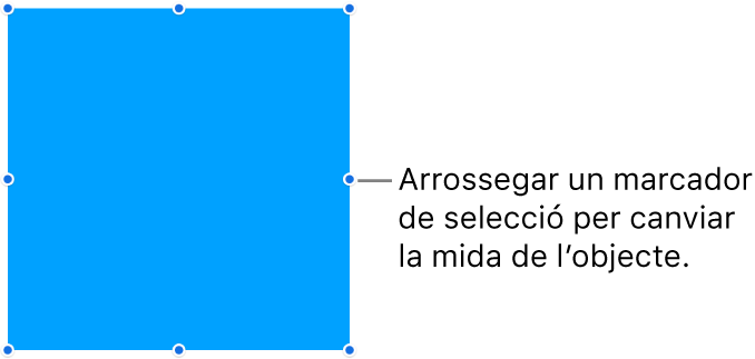Un objecte amb punts blaus a la seva vora per canviar la mida de l’objecte.