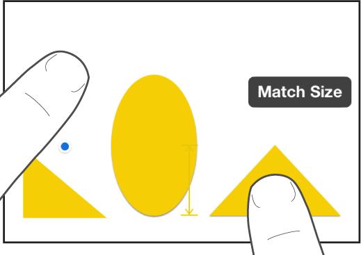 One finger just above a shape and another holding an object with Match Size on the screen.