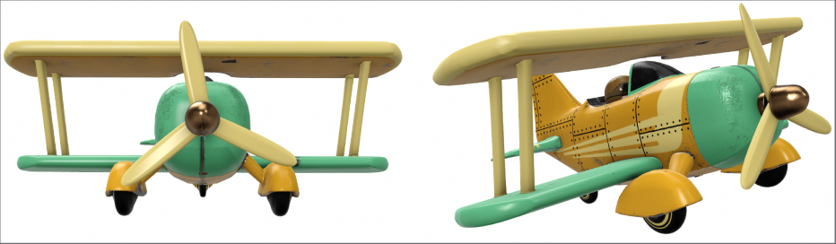 3D‑модель биплана с двух ракурсов.