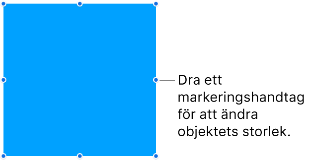 Ett objekt med blå prickar på ramen för ändring av objektets storlek.