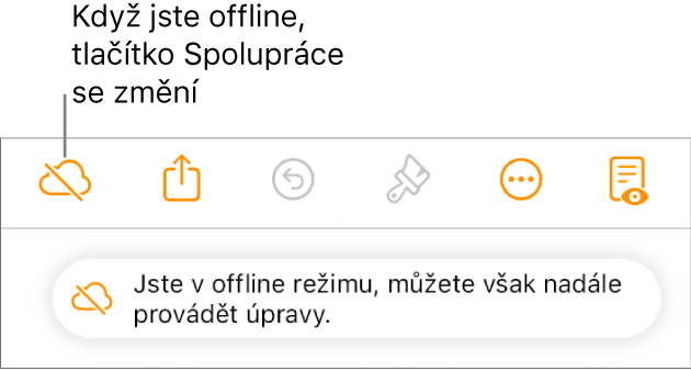 Na obrazovce se zobrazí upozornění „Jste v offline režimu, můžete však nadále provádět úpravy.“