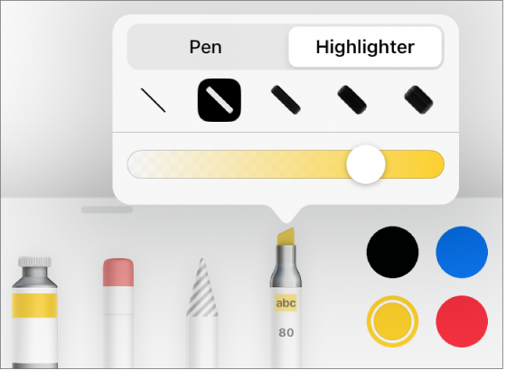The Smart Annotation tool menu with pen and highlighter buttons, line width options, and the opacity slider.