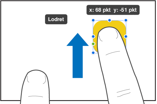 En finger over et objekt og en anden finger, der skubber mod toppen af skærmen.