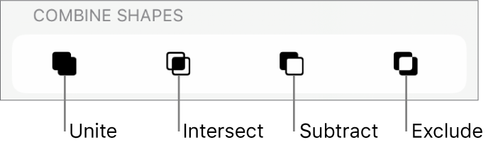 Unite, Intersect, Subtract and Exclude buttons below Combined Shapes.