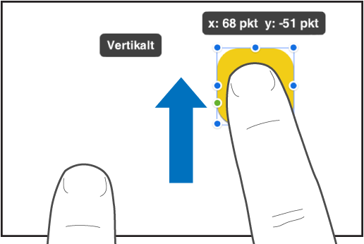 En finger over et objekt og en annen finger som dras mot den øvre delen av skjermen.