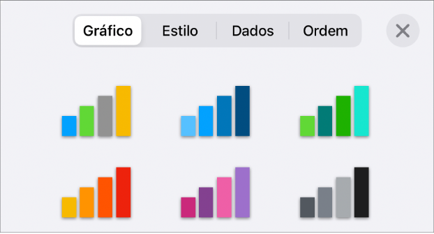 Estilos de gráfico no separador "Gráfico” do menu “Formatação”.