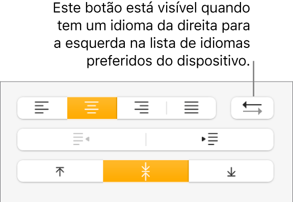 O botão “Direção de parágrafo” na secção “Alinhamento” da barra lateral “Formatação”.