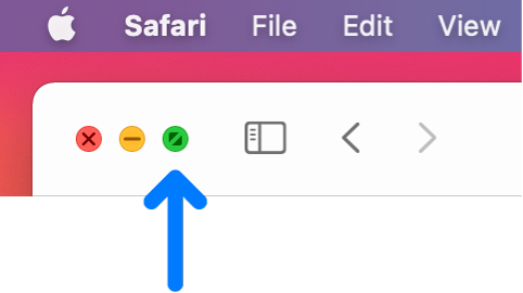 An arrow pointing to the green maximize button.