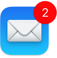 The Mail app icon with badge showing two unread messages.