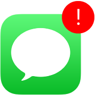 The Messages app icon with a badge with an exclamation point.