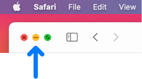 An arrow pointing to the yellow minimize button.