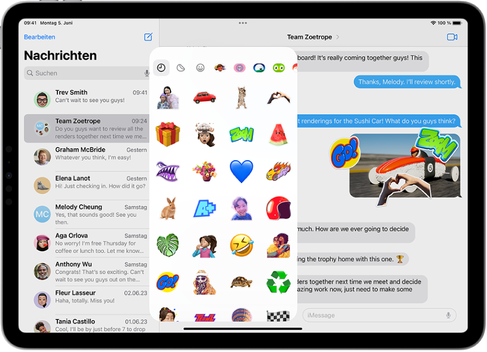 Senden von Stickern in der App „Nachrichten“ auf dem iPad - Apple