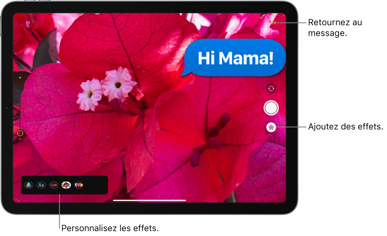 Faire des photos ou vidéos et les modifier dans Messages sur l'iPad - Assistance  Apple (CH)