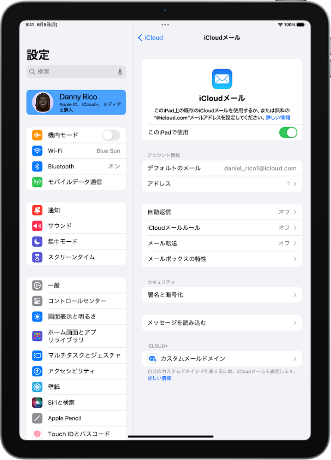 iPadのiCloudメールで使用するカスタムメールドメインを設定する