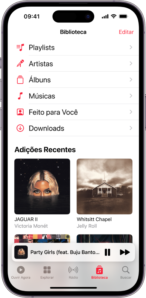 Visualize álbuns, playlists e muito mais no Música no iPhone