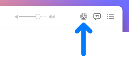 Les commandes de lecture dans l’app Musique. L’icône audio AirPlay se trouve à droite du curseur de volume.